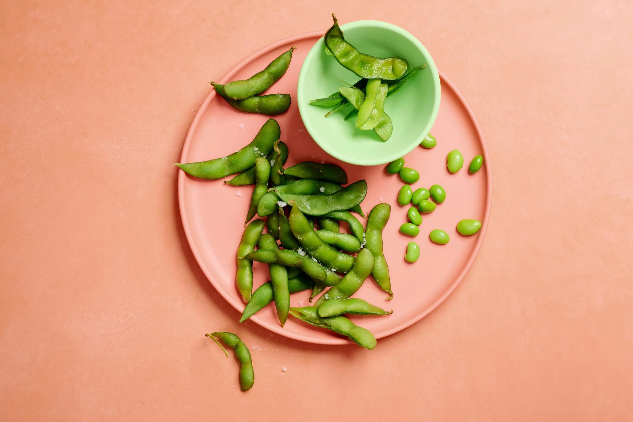 Edamame, Schwierigkeitsgrad ${SCHWIERIGKEITSGRAD}. Das fertige Gericht schön angerichtet und fotografiert aus Vogelperspektive (Food Fotografie). Serviervorschlag, Original Tiptopf Rezept, aus dem bekanntesten Kochbuch der Schweiz